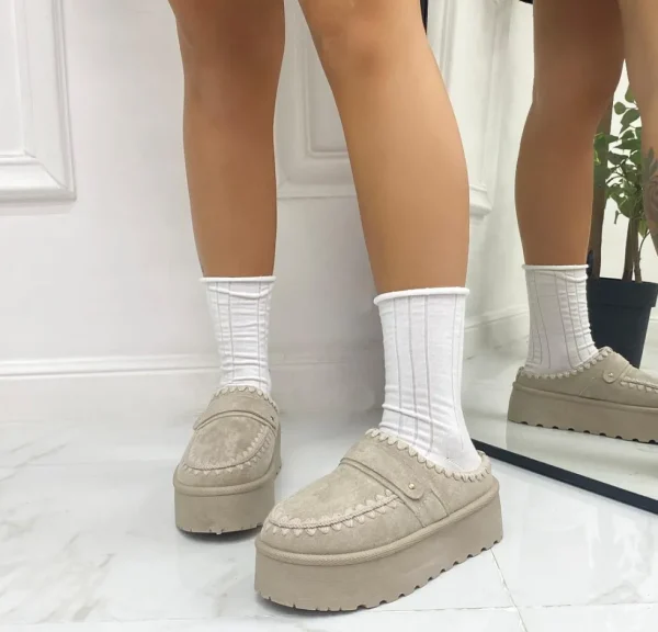 Primi Tacchi Ester - Stivaletto Eskimo Boots Gomma Alta Beige Fashion
